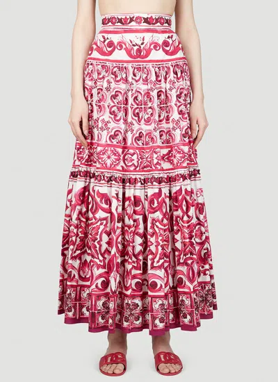 Dolce & Gabbana Majolica Print Maxi Skirt In Pink