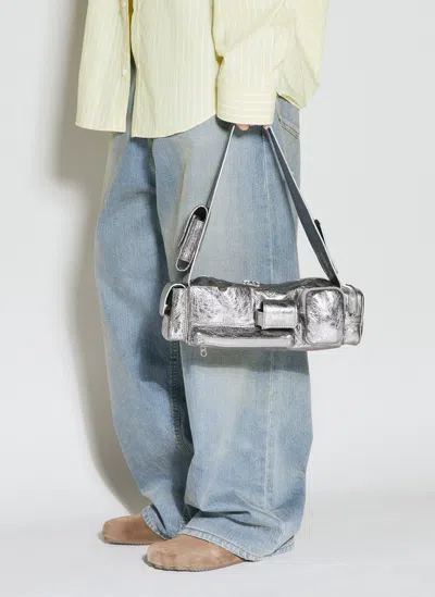 Balenciaga Superbusy Xs Metallic Sling Bag In Silver
