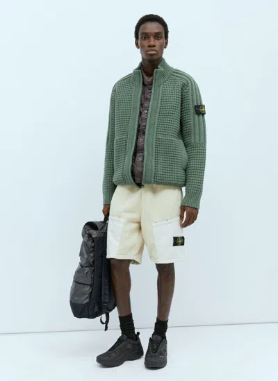 Stone Island Compass-badge Padded Cardigan In Green