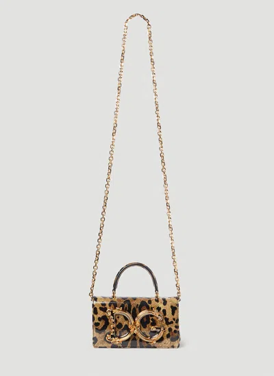 Dolce & Gabbana Animal Print Mini Crossbody Bag In Braun
