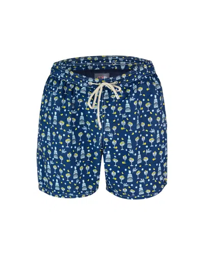 Mc2 Saint Barth Man Lightweight Fabric Swim-shorts Lighting Micro Fantasy With Gin Mare Print Gin Mare Special Editi In Multi
