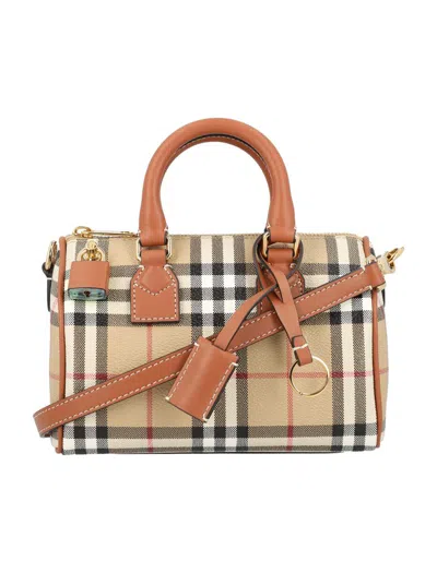Burberry Check Mini Bowling Bag In Archive Beige/briar Brown