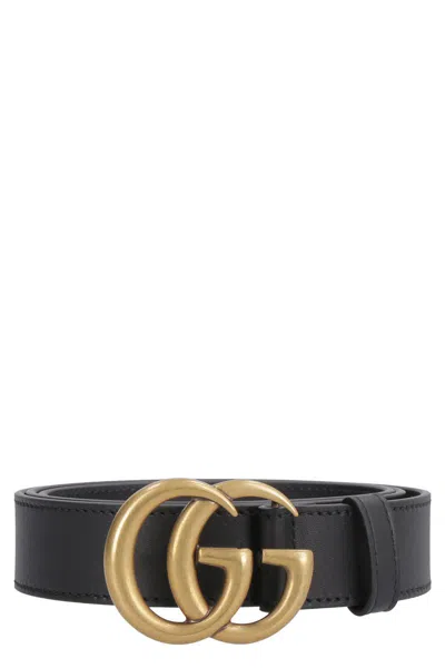 Gucci Double G Buckle Leather Belt In Black