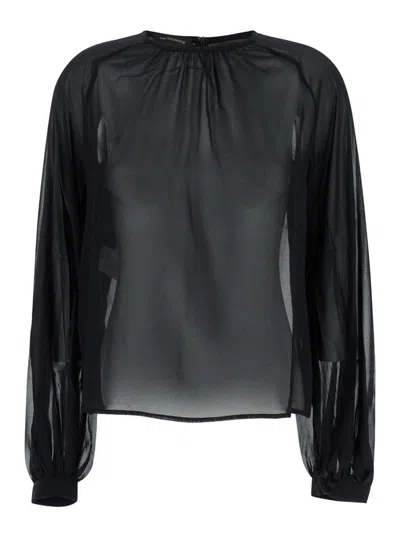 The Andamane Round Neck Silk Blouse In Black