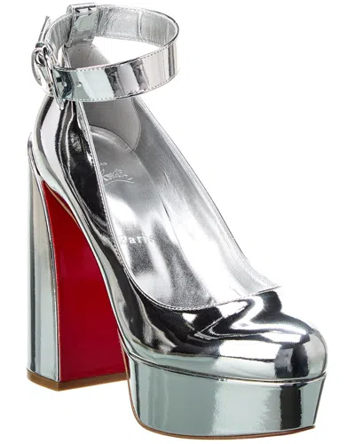 Christian Louboutin Movida Sabina 130 Patent Platform Pump In Silver