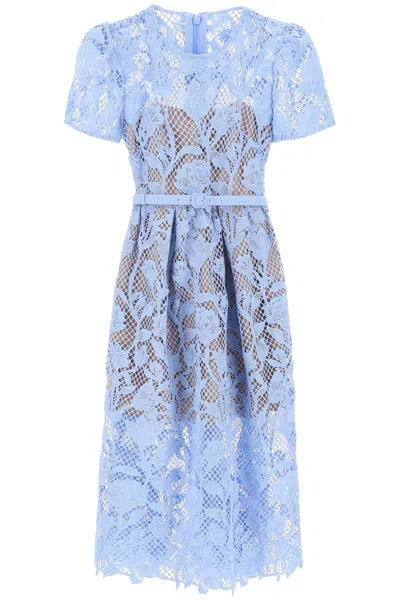 Self-portrait Floral Lace Midi Dress With Eight In Light Blue