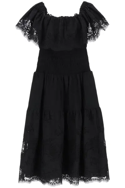 Self-portrait Off-shoulder Cotton Midi Dress In Black