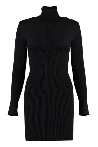 Elisabetta Franchi Knitted Turtleneck Dress In Black