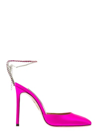 Aquazzura Fuchsia Pink 'ice' Pumps Satin Effect With Crystal Embellishment In Leather Woman In Fuxia