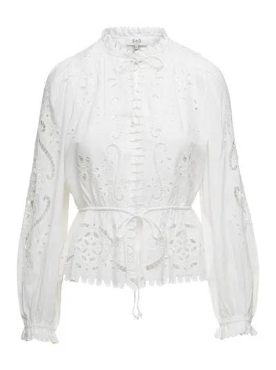 Sea Nyc Liat Embroidery L/slv Top (d2) In White