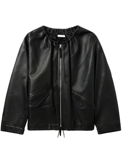 Helmut Lang Drawstring-neck Leather Jacket In Black