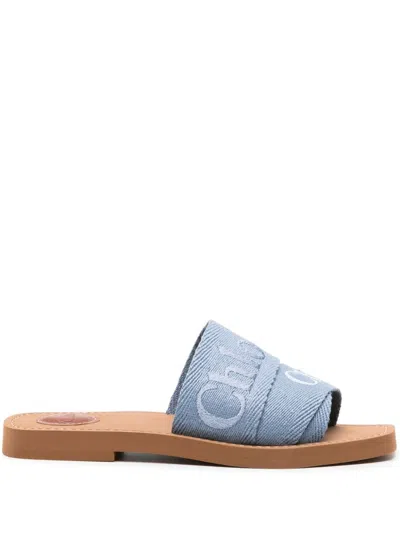 Chloé Woody Light Blue Slide Sandals