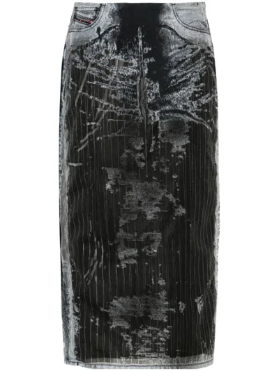 Diesel De-pra-fse1 Denim Midi Skirt In Black