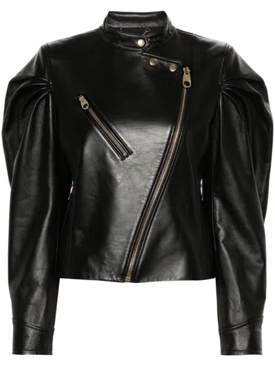 Chloé Pleated Leather Jacket In Black