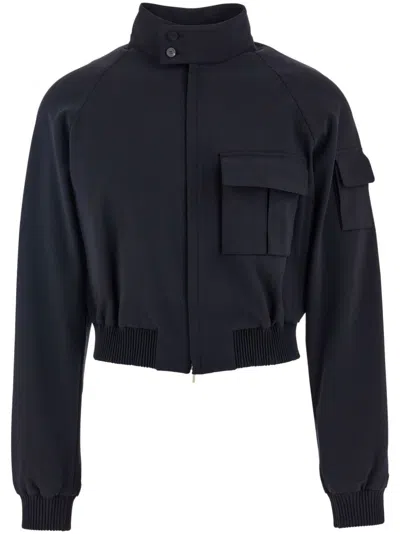 Ferragamo Man Cropped Bomber Jacket In Black