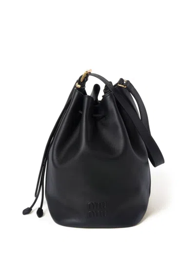 Miu Miu Black Logo-embossed Leather Bucket Bag