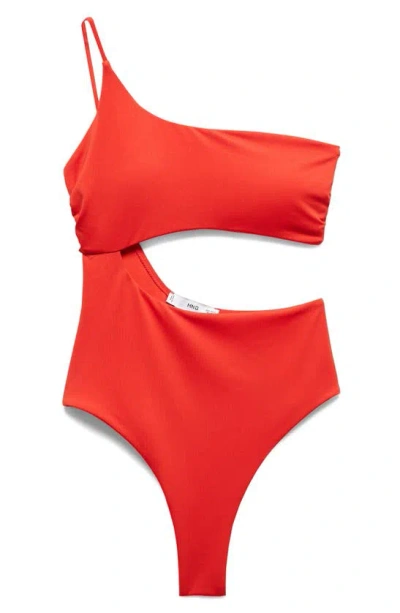 Mango Swimsuit With Asymmetrical Opening Red In Rouge