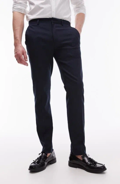 Topman Skinny Textured Suit Trousers In Navy