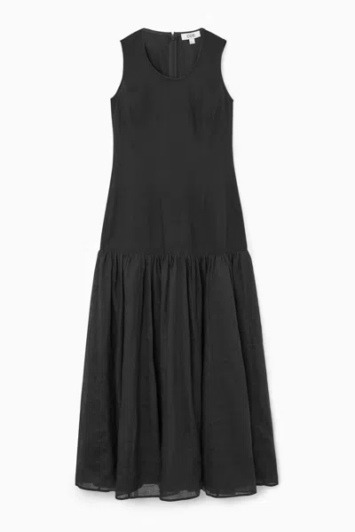 Cos Dropped-waist Midi Dress In Black