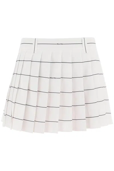 Miu Miu Stretched Pleated Mini Skirt In White