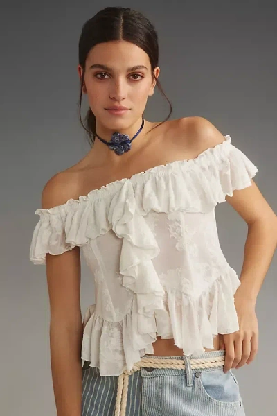 By Anthropologie Off-the-shoulder Ruffled Top In White