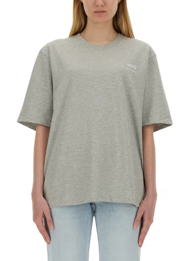 Ami Alexandre Mattiussi Logo-print Cotton T-shirt In Grey