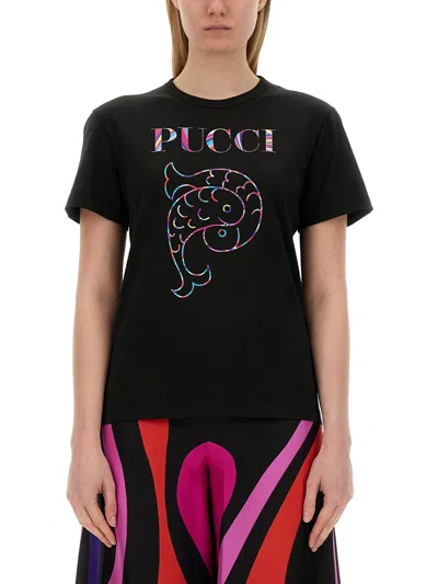 Pucci Logo-print Cotton T-shirt In Black
