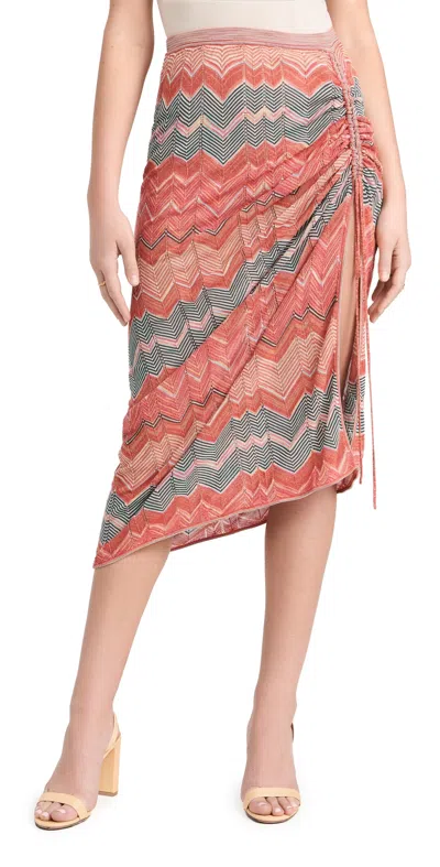 Ulla Johnson Leilani Chevron Ruched Midi Skirt In Sunrise