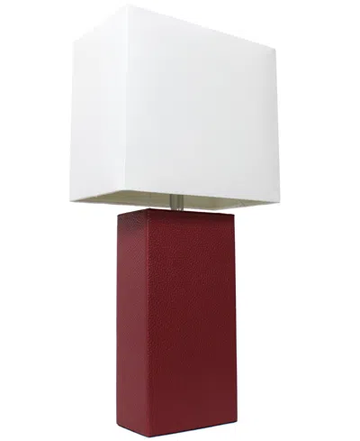 All The Rages Lalia Home Lexington 21" Leather Base Modern Home Decor Bedside Table Lamp With White Rectangular Fa In Red