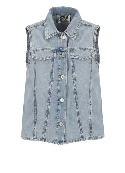M05ch1n0 Jeans Jeans Button-up Denim Gilet In Stone Washed