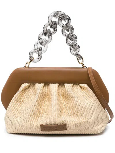 Themoirè Bios Straw Shoulder Bag In Shell/caramel