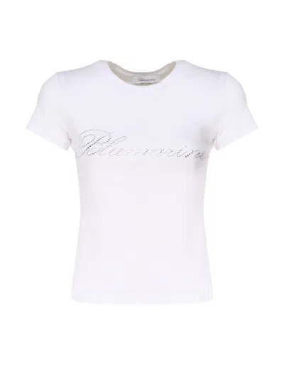 Blumarine T-shirt With Studs And Rhinestone Embroidery In White