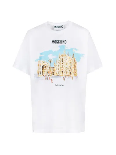 Moschino Illustration Printed Crewneck T In A1001 Fantasy White