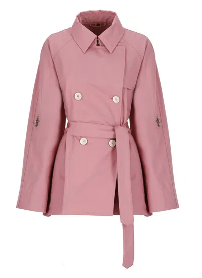 Fay Short Cotton Trench Coat In Pink