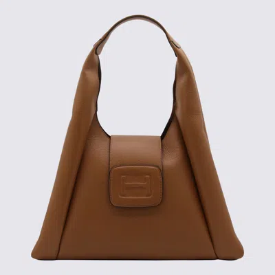 Hogan Brown Textured Leather Hobo Medium Bag