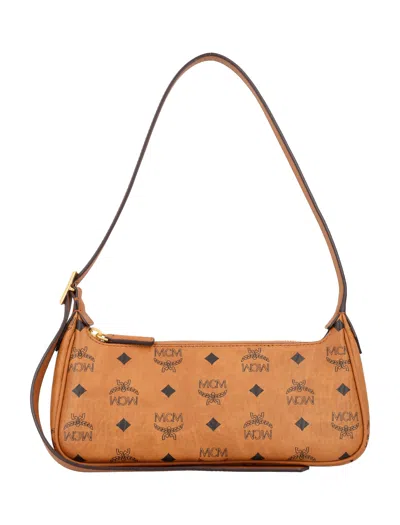 Mcm Small Aren Visetos-print Shoulder Bag In Cognac