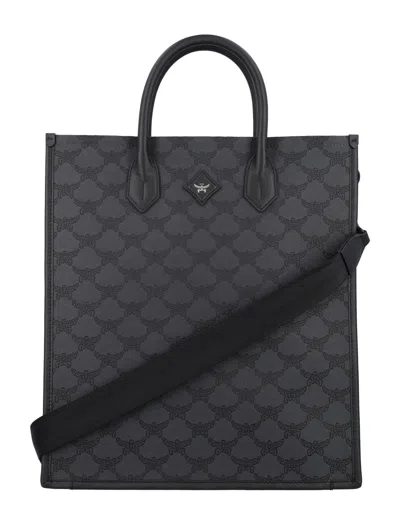 Mcm Lauretos Fabric Tote Meded001 In Dark Grey