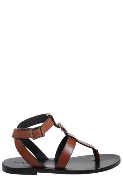 Saint Laurent Buckle Detailed Open Toe Sandals In Bruciato