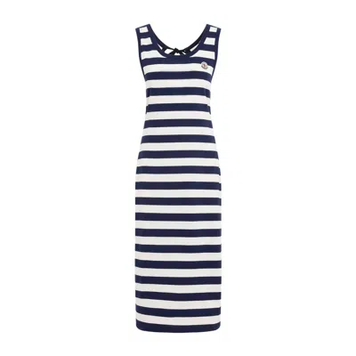 Moncler Striped Cotton Jersey Midi Dress In Navy