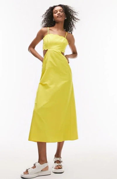 Topshop Scalloped Edge Midi Dress In Yellow