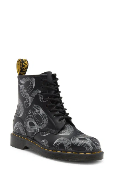Dr. Martens' 1460 Serpent Print Leather Lace Up Boots In Black