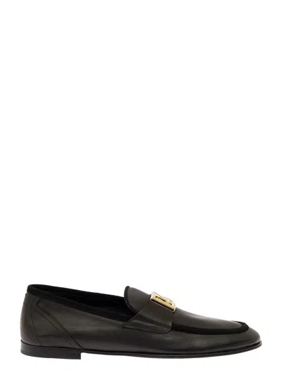 Dolce & Gabbana Leather Logo Loafers In Black