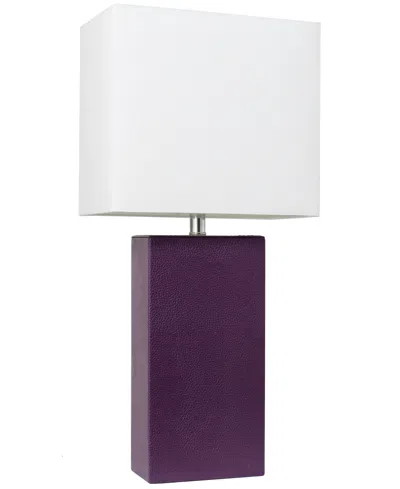 All The Rages Lalia Home Lexington 21" Leather Base Modern Home Decor Bedside Table Lamp With White Rectangular Fa In Eggplant Purple
