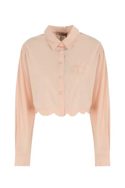 Twinset Logo-embroidered Cropped Shirt In Pink