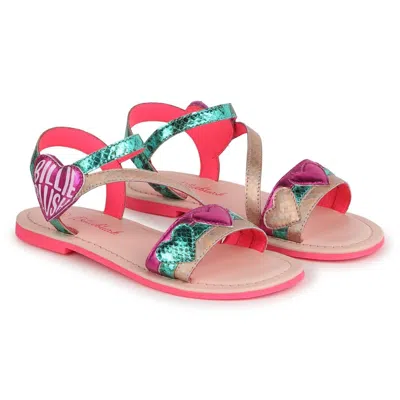 Billieblush Kids' Girls Pink & Green Leather Sandals In Multicolor