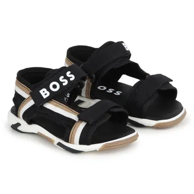 Hugo Boss Kids' Boss Boys Black Canvas Velcro Sandals