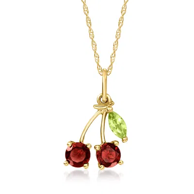Rs Pure By Ross-simons Garnet And . Peridot Cherry Pendant Necklace In 14kt Yellow Gold In Red