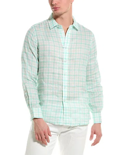 Raffi Two Color Plaid Printed Linen Shirt In White