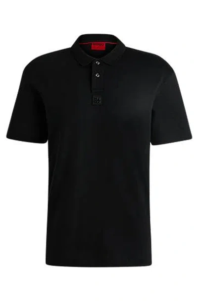 Hugo Stacked-logo-embossed Polo Shirt In Cotton Piqu In Black