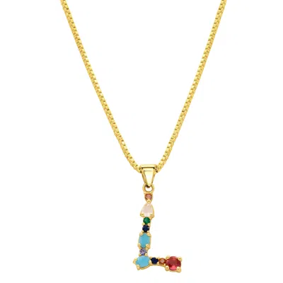 Adornia 14k Gold Plated Multi Color Stone Initial Necklace In Blue